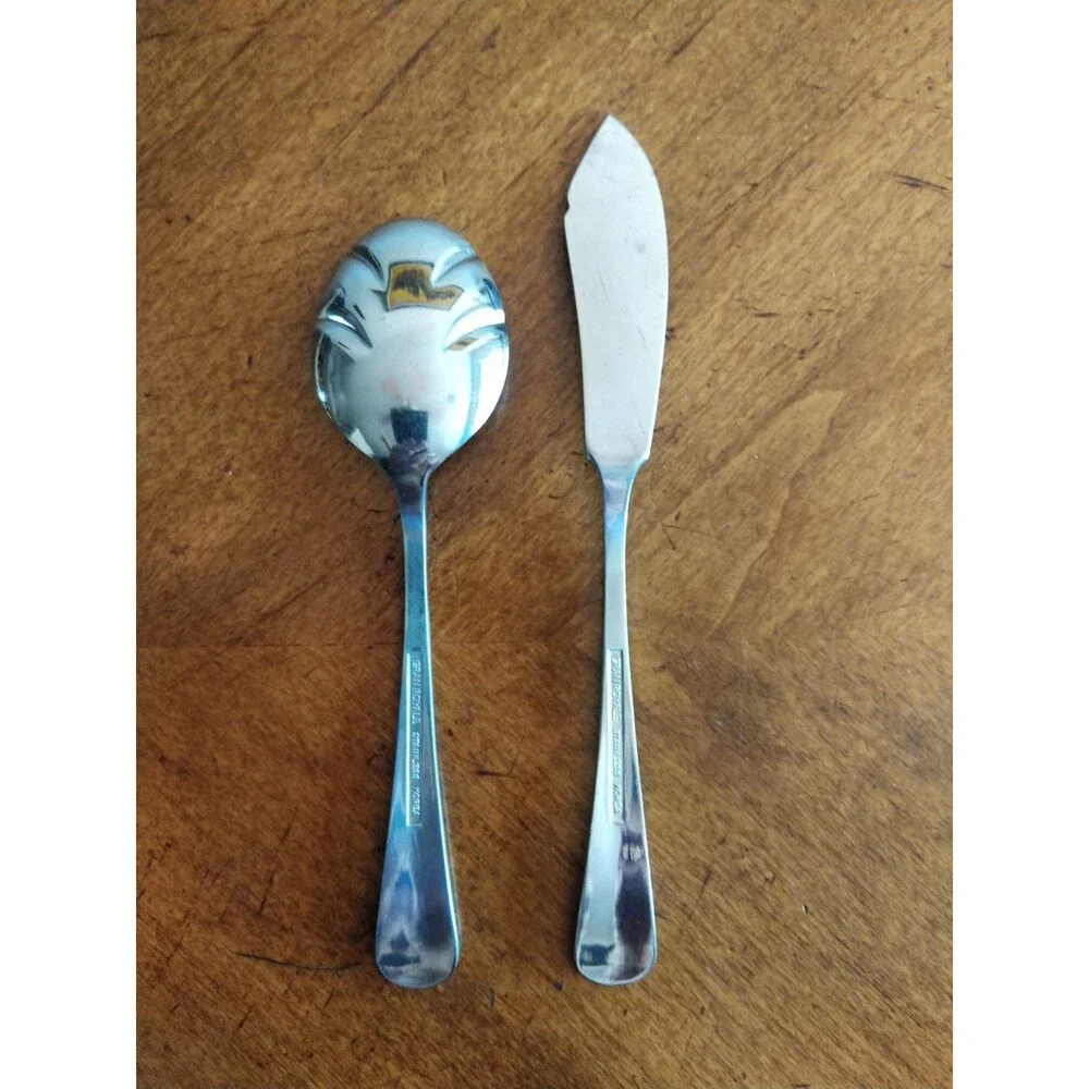 Lot 2 Gran Royale Butter Spreader & Jelly Sugar Shell Spoon Server Korea Vintage